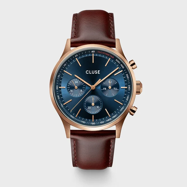 CLUSE Anthéor Multifunction Watch Leather Blue, Rose Gold Colour CW21009 kol saati