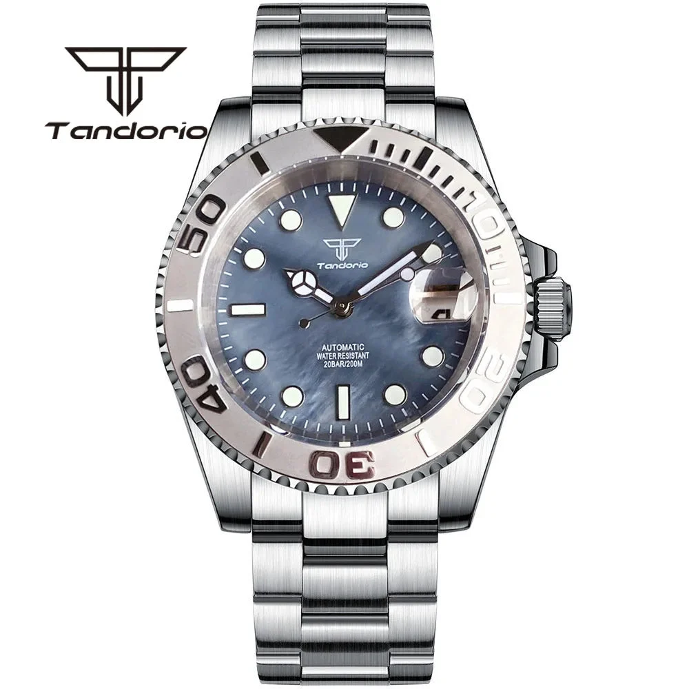 Tandorio Watches Tandorio Yacht Master TD243B NH35A 40mm 20BAR Dive Watch Sapphire Rotating Bezel 14:200005100#A-blue-logo;5:56964930#steel back 40 mm kol saati