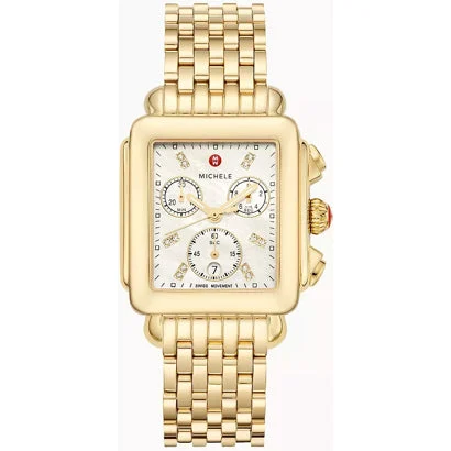 Michele Watches Michele Deco 18k Gold Diamond Dial Watch MWW06A000780 kol saati