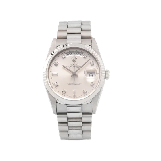 Rolex ROLEX, REF. 18239, DAY-DATE, DIAMOND DIAL, WHITE GOLD A fine, self-winding, 18k whit