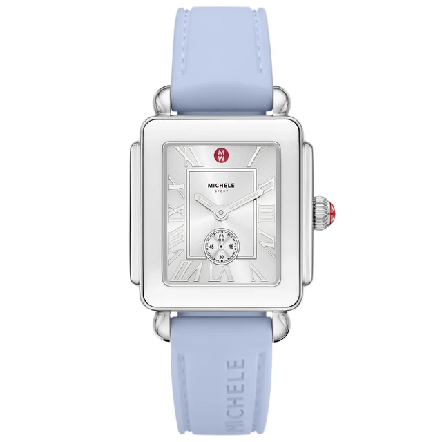 Michele Deco Sport Mid Stainless Steel Pastel Blue Silicone Watch, MWW06H000006 kol saati