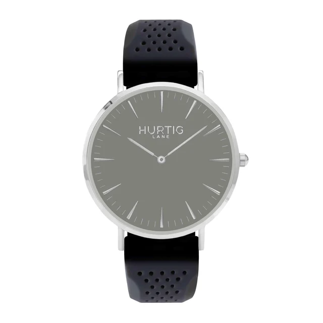 Hurtig Lane Vegan Watches Attiva Vegan Rubber Watch Silver, Grey & Dark Grey kol saati