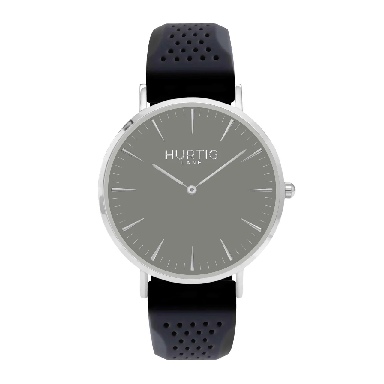 Hurtig Lane Vegan Watches Attiva Vegan Rubber Watch Silver, Grey & Dark Grey 40 mm kol saati