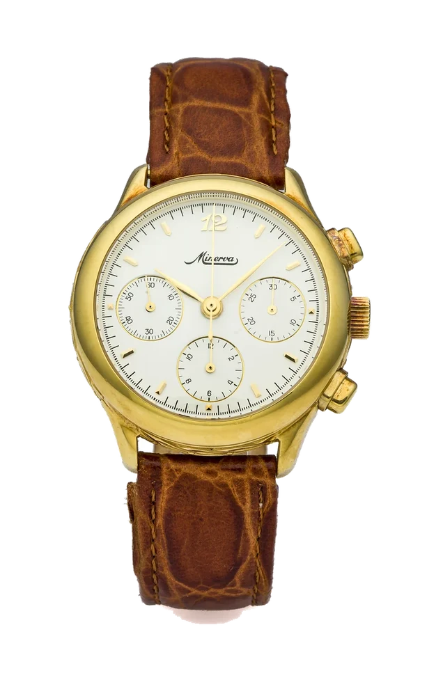 Minerva MINERVA REF. C722 CHRONOGRAPH YELLOW GOLD LIMITED EDITION N. 24/80 Fine and rare, manual-winding, 18K yellow gold wristwatch with valjoux 72 movement. kol saati