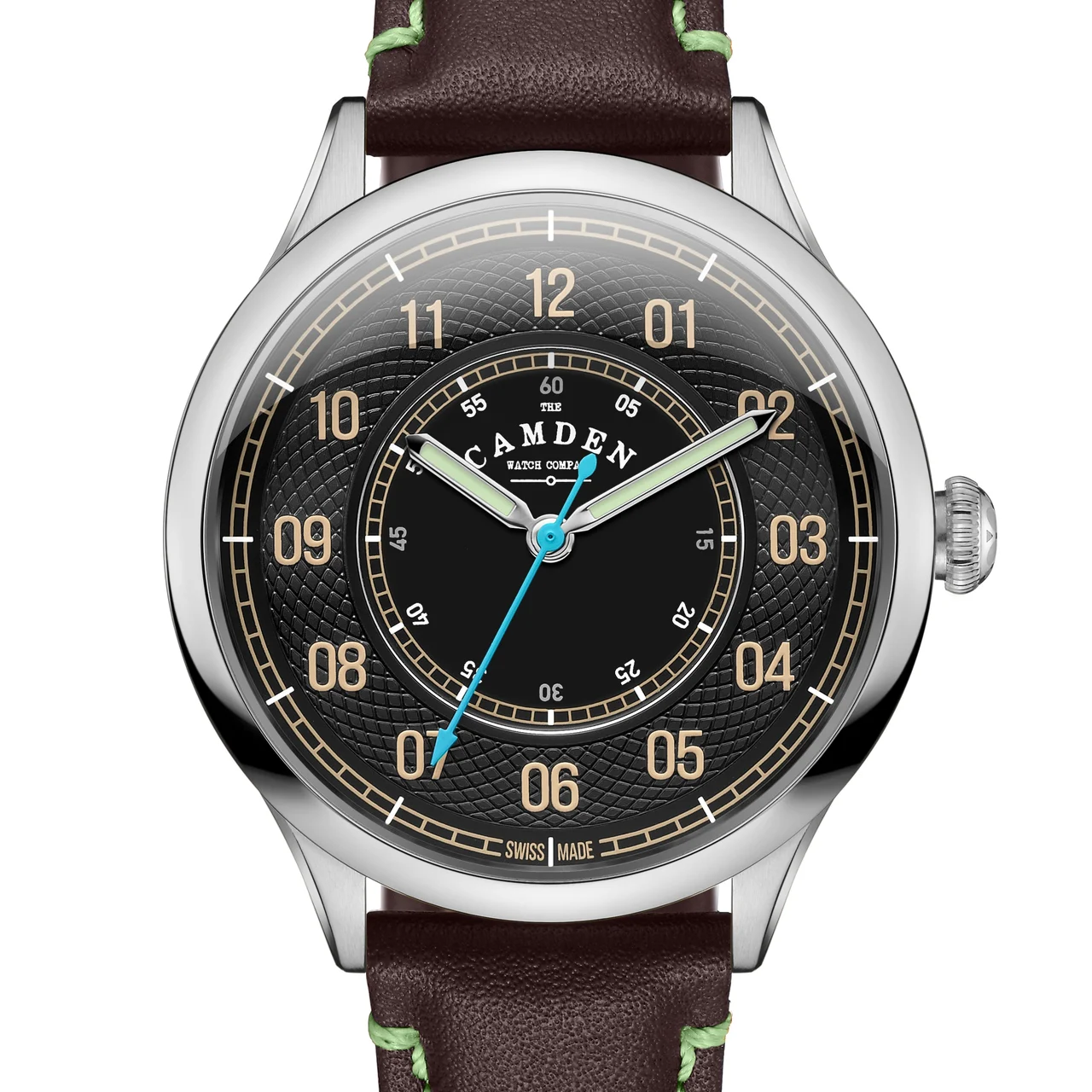 The Camden Watch Company Type II Swiss Made Quartz Steel and Black on Brown an No.274 Type II Swiss Made Quartz Steel and Black on Brown an 38 mm kol saati