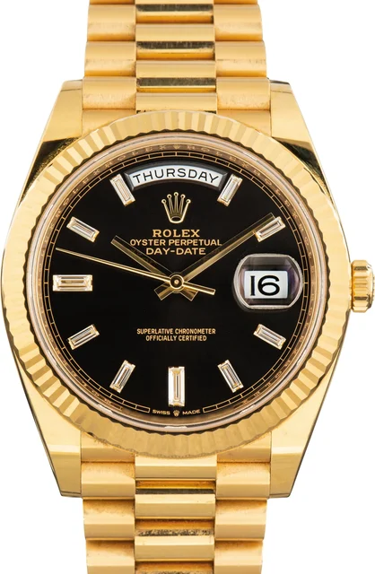 Rolex Day-Date 40 Ref 228238 Black Baguette Diamond Dial M228238-0004 kol saati