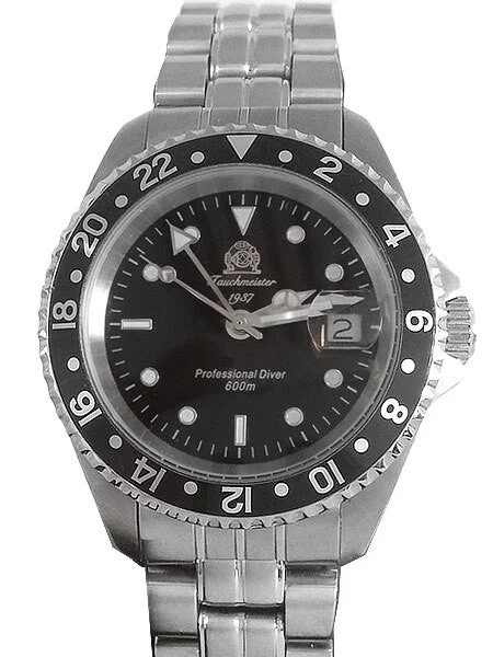 Tauchmeister Quartz GMT Dive Watch with Screw-Down Crown T0021 kol saati