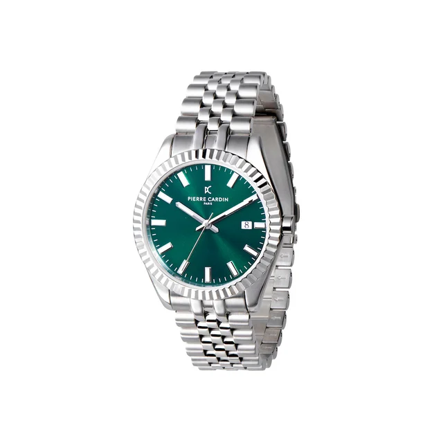OPERA MENS Opera Stainless Steel Date Watch with Fluted Bezel and Green Dial COP.0002 kol
