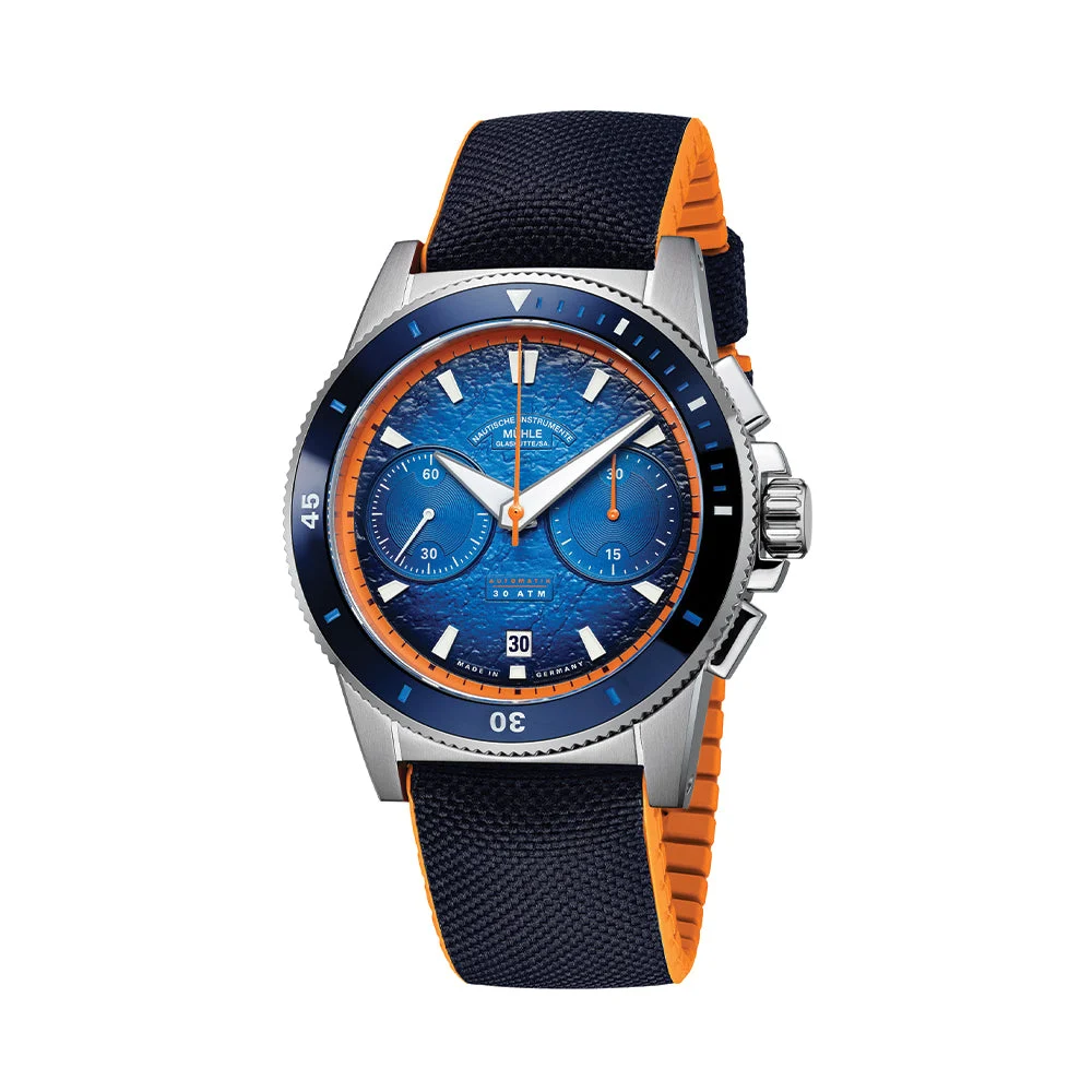 Muhle Glashutte Sportivo Active Chronograph 42.5mm - Blue on Canvas-Rubber Strap M1-52-02-CK 42.5 mm kol saati