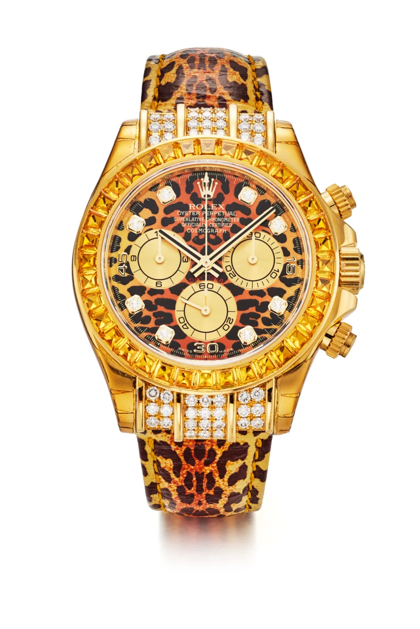 Rolex ROLEX REF 116598 , DAYTONA, DIAMOND AND COGNAC SAPPHIRE LEOPARD, 18K YELLOW GOLD, AUTOMATIC kol saati