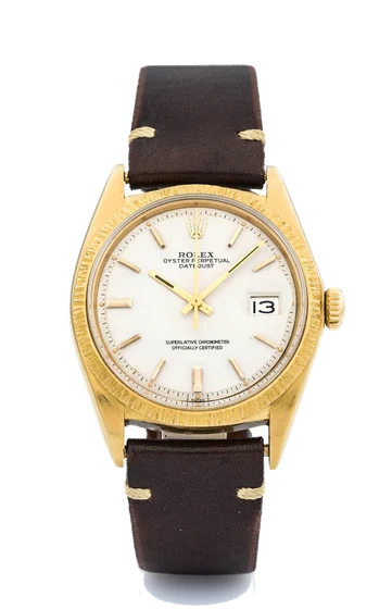 Rolex ROLEX, REF. 1607, DATEJUST, BARK-FINISH A fine and rare, self-winding, 18k yellow go