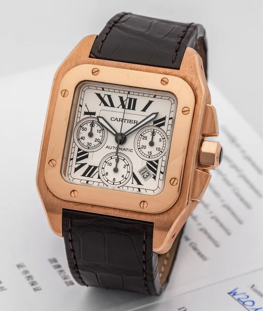 Cartier Santos 100 Chronograph Pink Gold 2935 kol saati