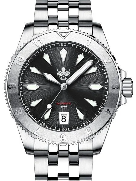 Phoibos Black Voyager 2.0 Automatic Dive Watch with Double Dome AR Sapphire Crystal #PY026