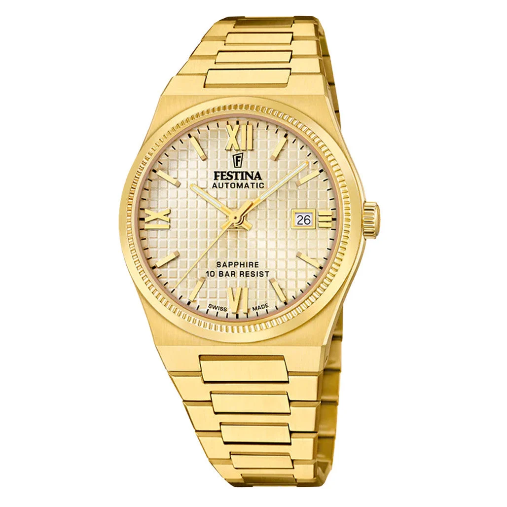 Festina Swiss Made Goldtone Automatic With Champagne Dial #F20032-2 kol saati