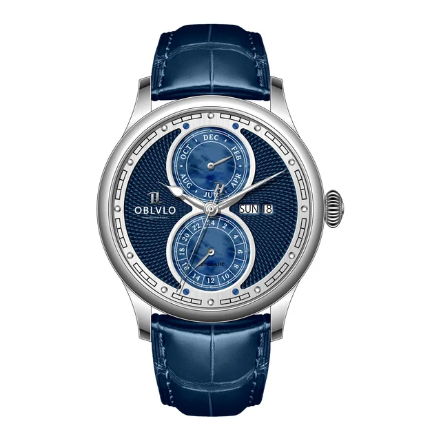 OBLVLO Series, 42mm, Steel With Leather Automatic, Blue Dial AM AM Series, 42mm, Steel Wit
