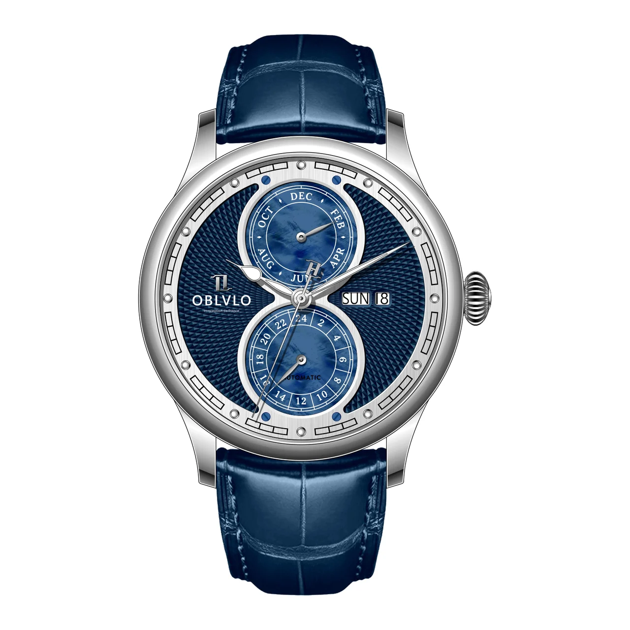 OBLVLO Series, 42mm, Steel With Leather Automatic, Blue Dial AM AM Series, 42mm, Steel With Leather Automatic, Blue Dial AM- 42 mm kol saati