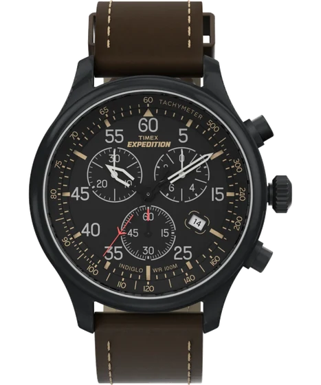 Timex Expedition Field Chronograph 43mm Leather Watch T49905 kol saati
