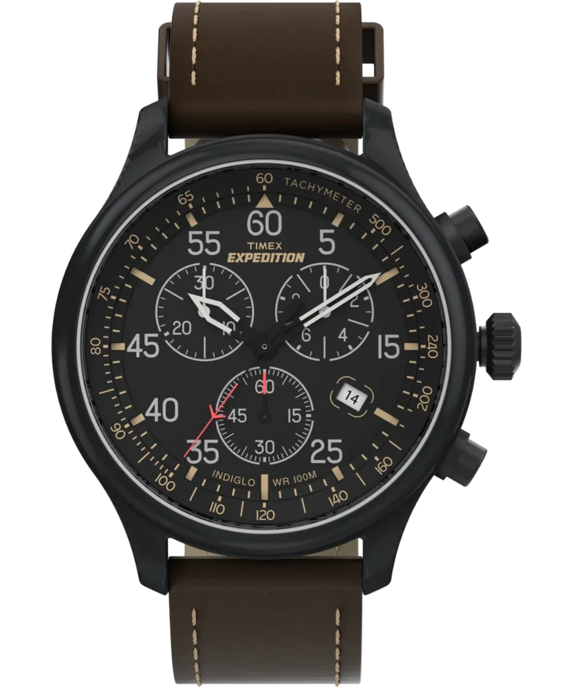 Timex Expedition Field Chronograph 43mm Leather Watch T49905 43 mm kol saati