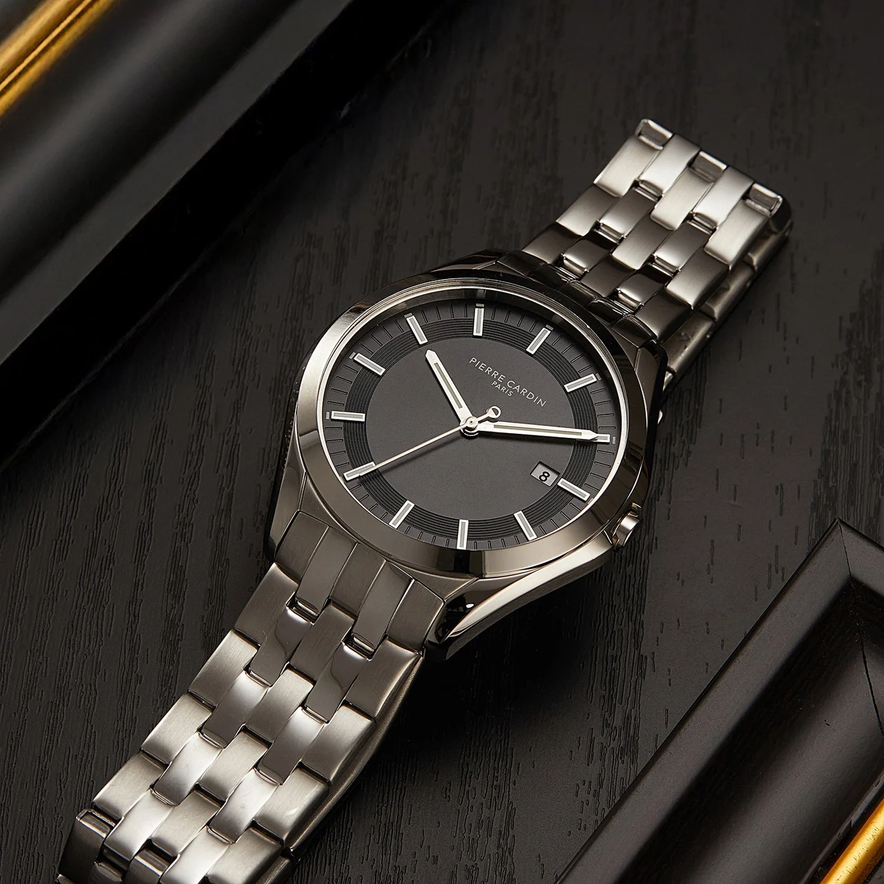 VAUGIRARD Men’s 42mm Classic Watch - Silver Case, Black Dial with Silver Metal Strap CF.1005.MS 42 mm kol saati