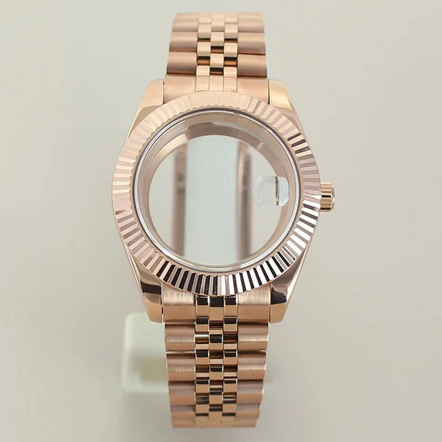 Tandorio Rose Gold Datejust Watch Case Two Tone Rose Gold Case 39mm 36mm Fluted Sapphire C