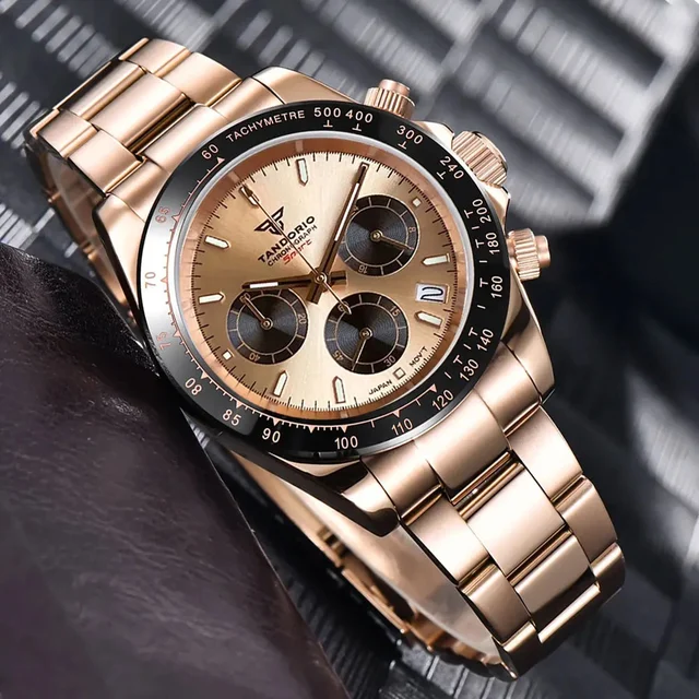 Tandorio Daytona TD401 Chronograph Watch Sapphire Tachymeter Japan VK63 Quartz 39MM 5Bar 1