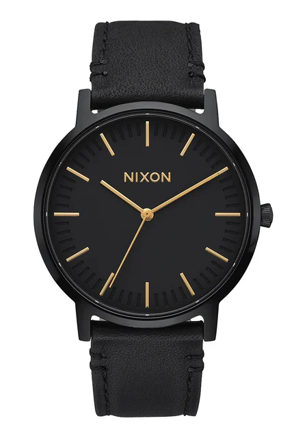Nixon US Porter Leather - All Black / Gold A1058-1031-00 kol saati