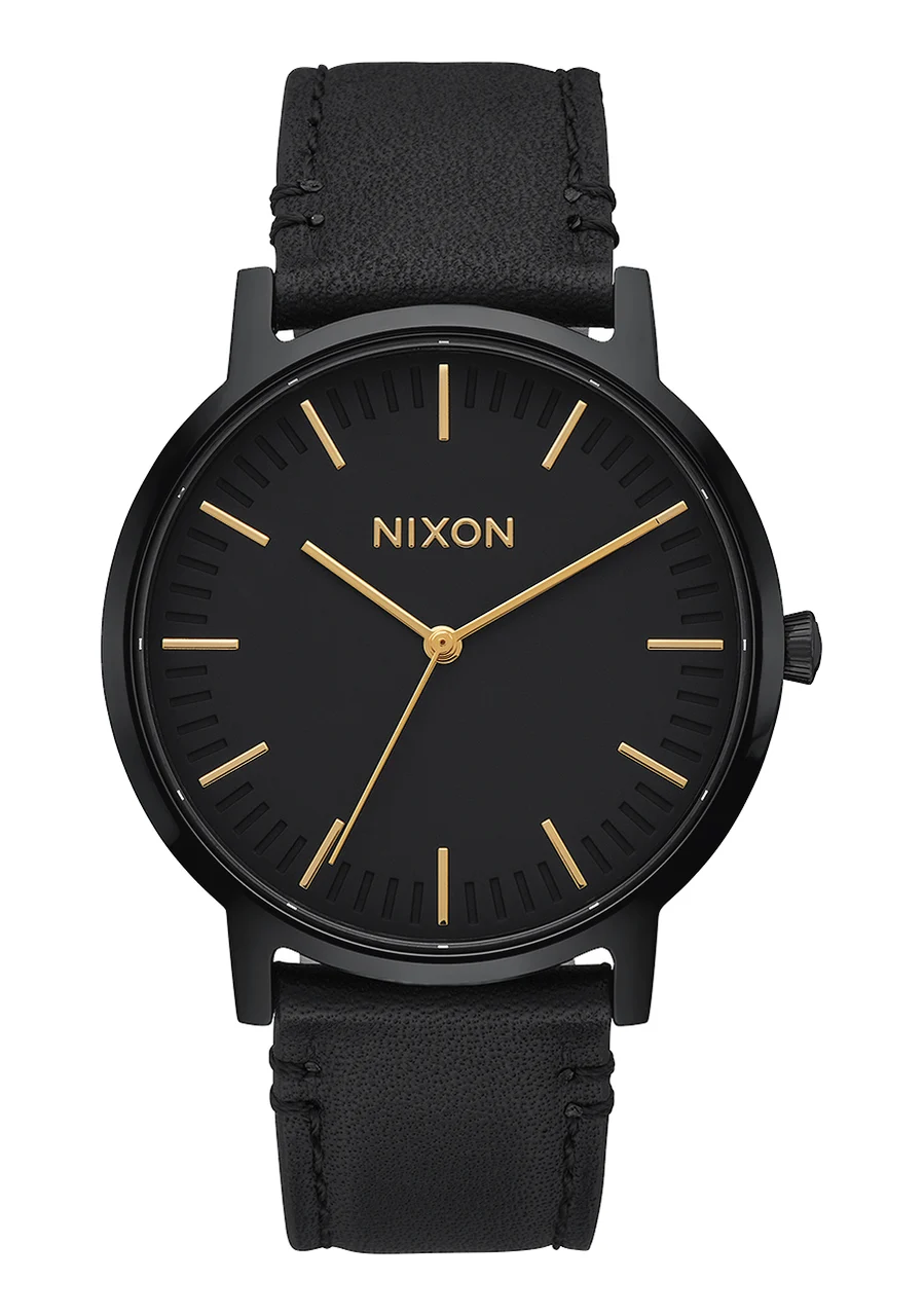 Nixon US Porter Leather - All Black / Gold A1058-1031-00 kol saati