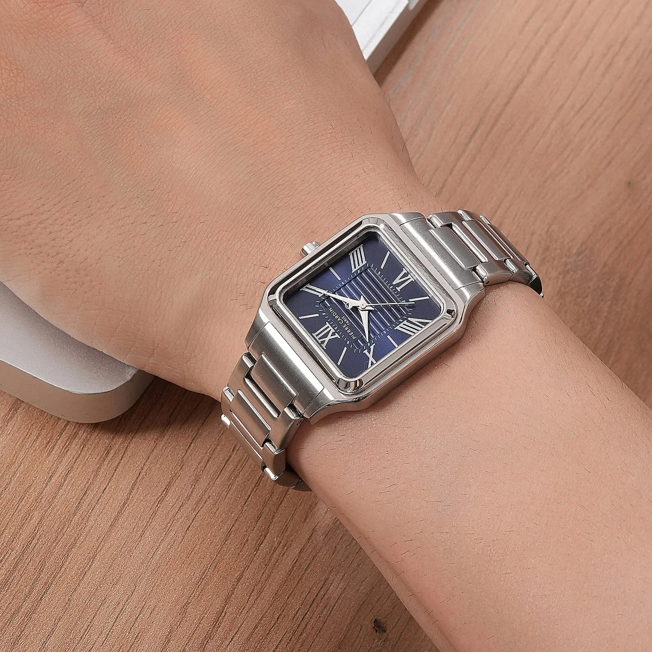 Ménilmontant Carré Men’s Square Watch - Silver Case, Blue Dial with Silver Metal Strap CF.1006.MS.2 31.4 mm kol saati