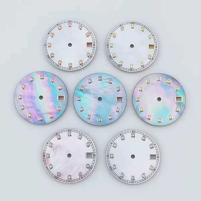 Tandorio MOP sterile dial for NH35 movement no lume Mother of Pearl Dial diamond markers 5