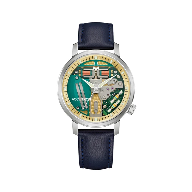 Accutron Tuning Fork Spaceview 314 Titanium 39mm - Green on Leather Strap 26A213 kol saati