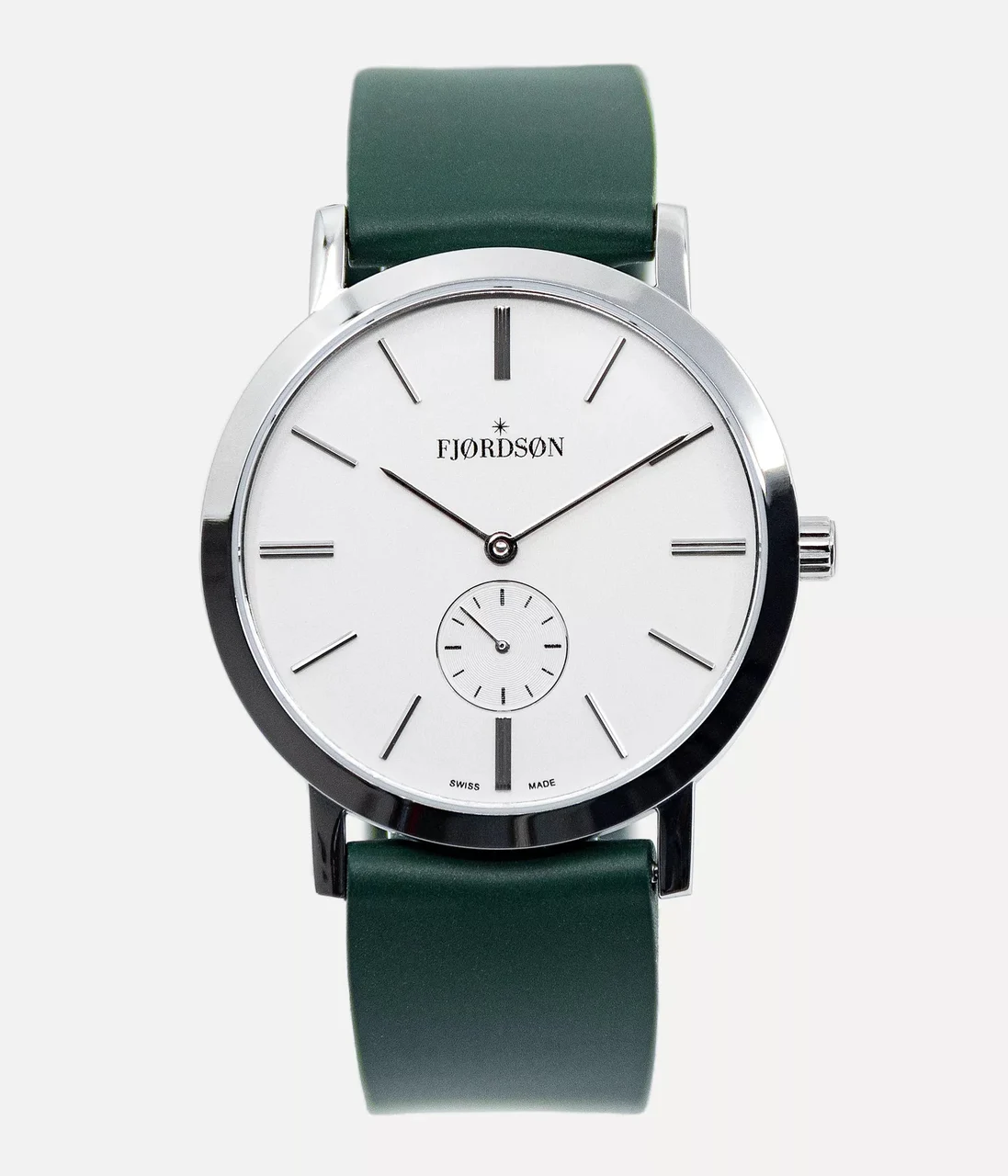 Fjordson #SLIM | White Dial With Green Rubber Strap - Watch #SLIM | White Dial With Green Rubber Strap - Unisex Watch 37 mm kol saati