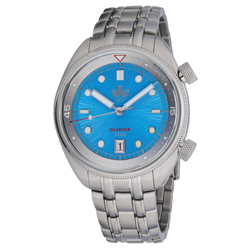 Phoibos ISLANDER Limited Edition Eagle Ray Dive Watch with Sunburst Aqua Dial #PY039-LIW11 41 mm kol saati