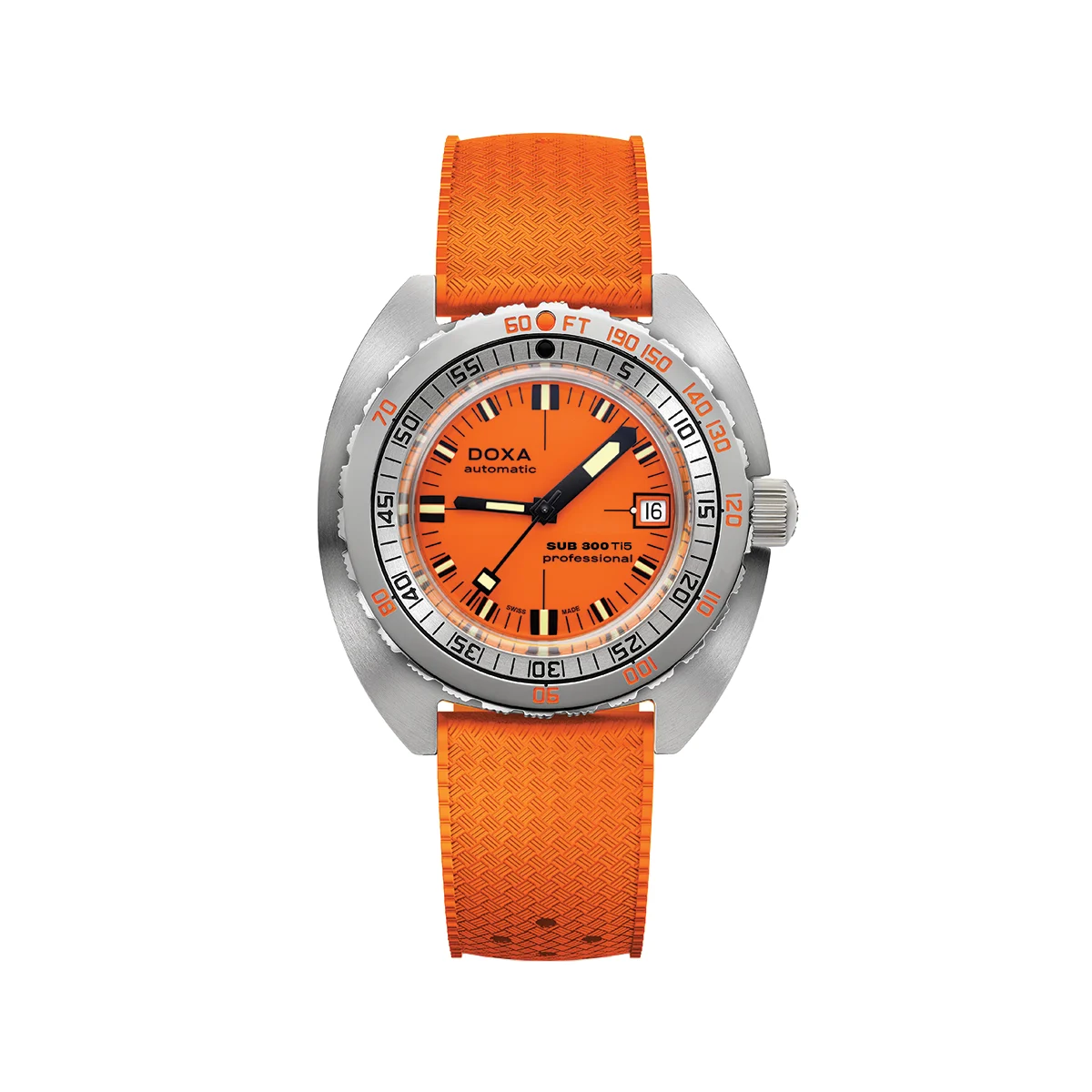 Doxa SUB 300 Ti5 42.5mm - Orange on Rubber Strap 823.50.351.21 42.5 mm kol saati