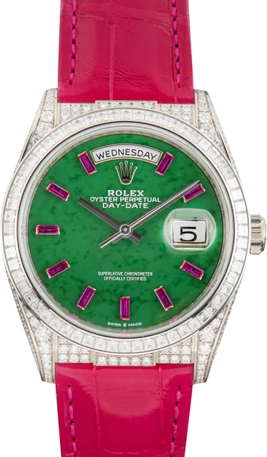 Rolex Day-Date 36 Ref 128459TBR Green Jade Ruby Dial kol saati