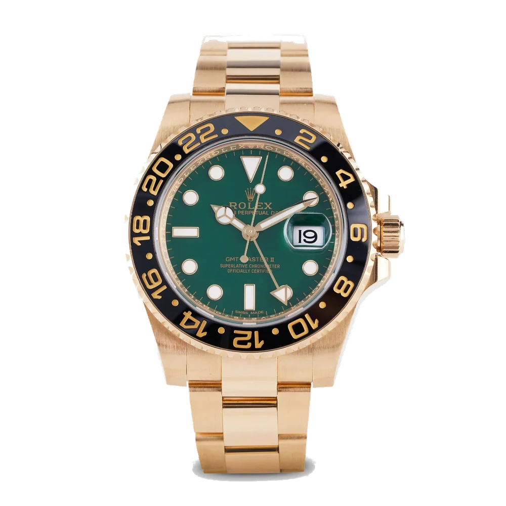 Rolex ROLEX REF. 116718LN,SELF-WINDING, CENTRE-SECONDS, AM-PM AND TWO-TIME ZONE INDICATIONS, DATE, "OYSTER" BRACELET; "GMT-MASTER II", SO-CALLED "…'''..."; 18K YELLOW GOLD kol saati