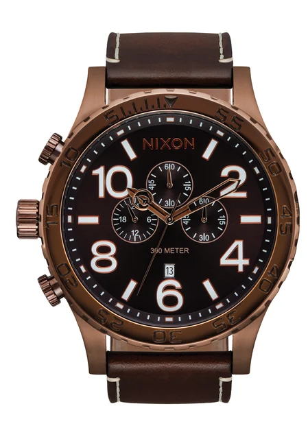 Nixon US Chrono Leather - Chocolate / Dark Roast / Brown A1392-5240-00 kol saati
