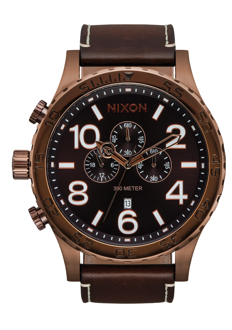 Nixon US Chrono Leather - Chocolate / Dark Roast / Brown A1392-5240-00 51 mm kol saati
