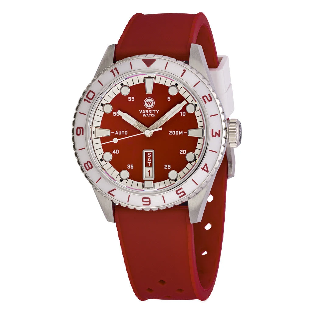 Varsity Watch Varsity Automatic Watch with Red Dial and White Accents #VW-03 47 mm kol saati