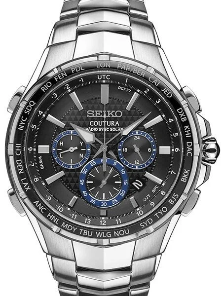 Seiko Coutura Radio Sync, Solar Powered, Chronograph, World Time Watch with Sapphire Crystal #SSG009 44.5 mm kol saati