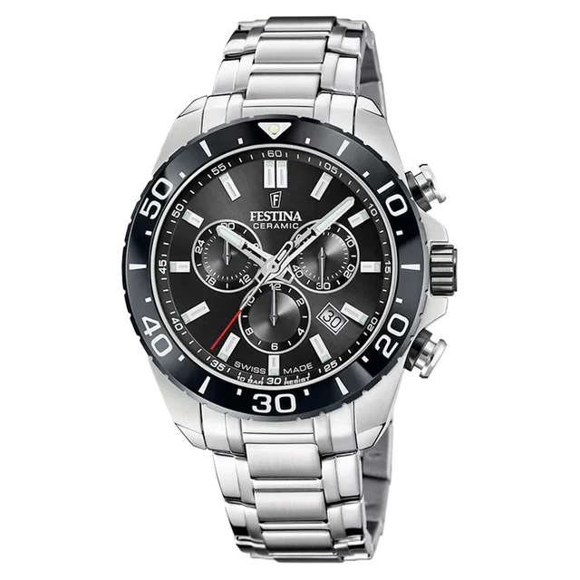 Festina Swiss Made Chronograph with Ceramic Bezel and Black Dial #F20042-4 kol saati