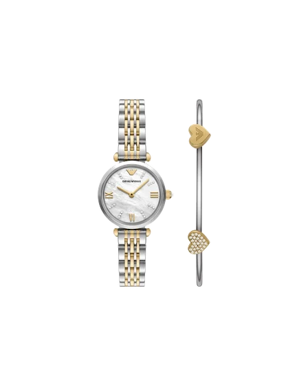 Emporio Armani Two-Hand Two-Tone Stainless Steel Watch and Bracelet Set AR80078SET kol saa