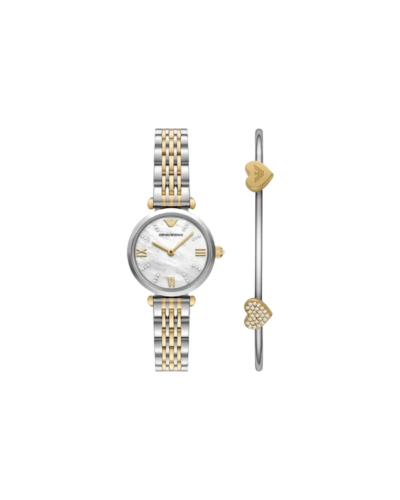 Emporio Armani Two-Hand Two-Tone Stainless Steel Watch and Bracelet Set AR80078SET 28 mm kol saati