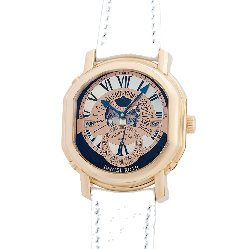 Daniel Roth DANIEL ROTH, REF. 199.Y.40-17548, ELLIPSOCURVEX, THREE-TONE DIAL WITH MOP, TOURBILLON, PERPETUAL CALENDAR, 18K PINK GOLD kol saati