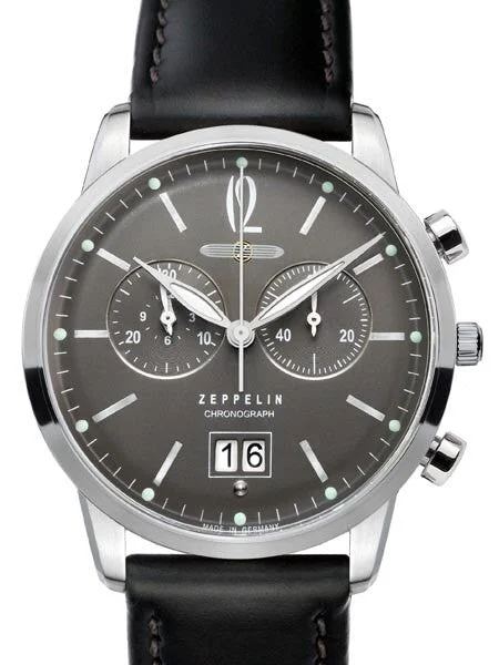 Graf Zeppelin Flatline Big Date, Chronograph Watch with Anthracite Dial #7386-2 kol saati