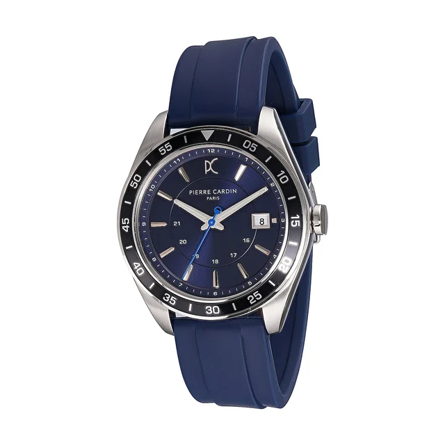 NATION Verre Men’s 42mm Sport Watch - Blue Dial, Black Bezel with Blue Silicone Strap CF.1