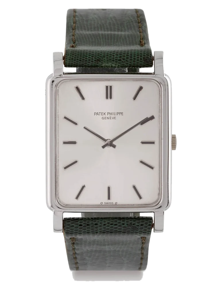 Patek Philippe PATEK PHILIPPE REF. 3599 Very fine, rectangular, 18K white-gold wristwatch with a 18K white gold. Très belle montre-bracelet en or blanc 18K de forme rectangulaire, Mouvement mécanique kol saati