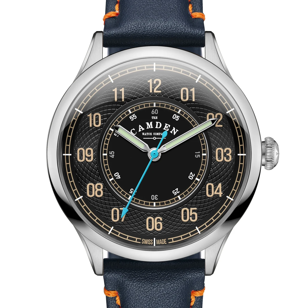 The Camden Watch Company Type II Swiss Made Quartz Steel and Black on Blue Ita No.274 Type II Swiss Made Quartz Steel and Black on Blue Ita 38 mm kol saati