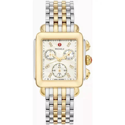 Michele Watches Michele Deco Two-Tone 18K Gold Diamond Dial Watch MWW06A000779 kol saati