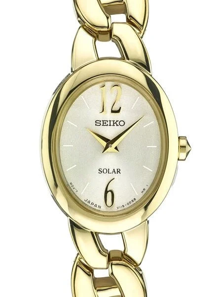 Seiko Solar Dress Watch with Goldtone Hands and Markers #SUP338 kol saati
