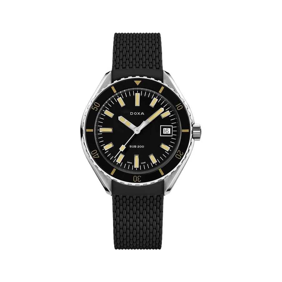 Doxa SUB 200 Sharkhunter Sapphire Inlay Bezel 42mm - Black on Rubber Strap 799.10.101.20 42 mm kol saati